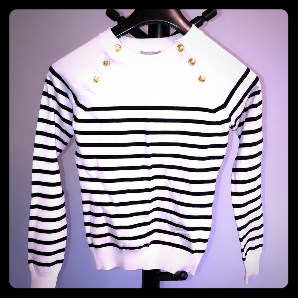 H&M Striped black & white sweater gold buttons XS
